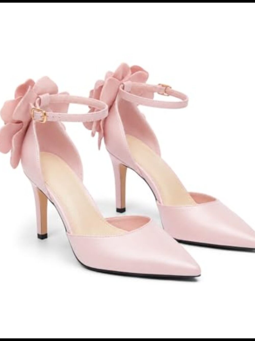 Coutgo Women's Pointed Toe High Heels Flower Ankle Strap Pumps Dressy Shoes
